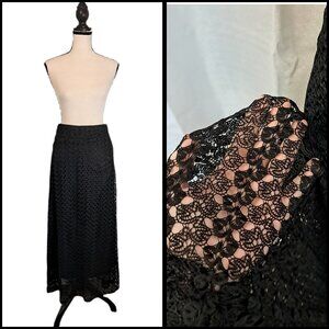 Vtg 90s Ashley Blue Whimsygoth Black Lace Overlay Maxi Skirt Coquette Boho Sz M